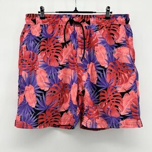 CSG Mens L Tropical Leaf Print Swim Trunks Volley Shorts Drawstring Beach Island